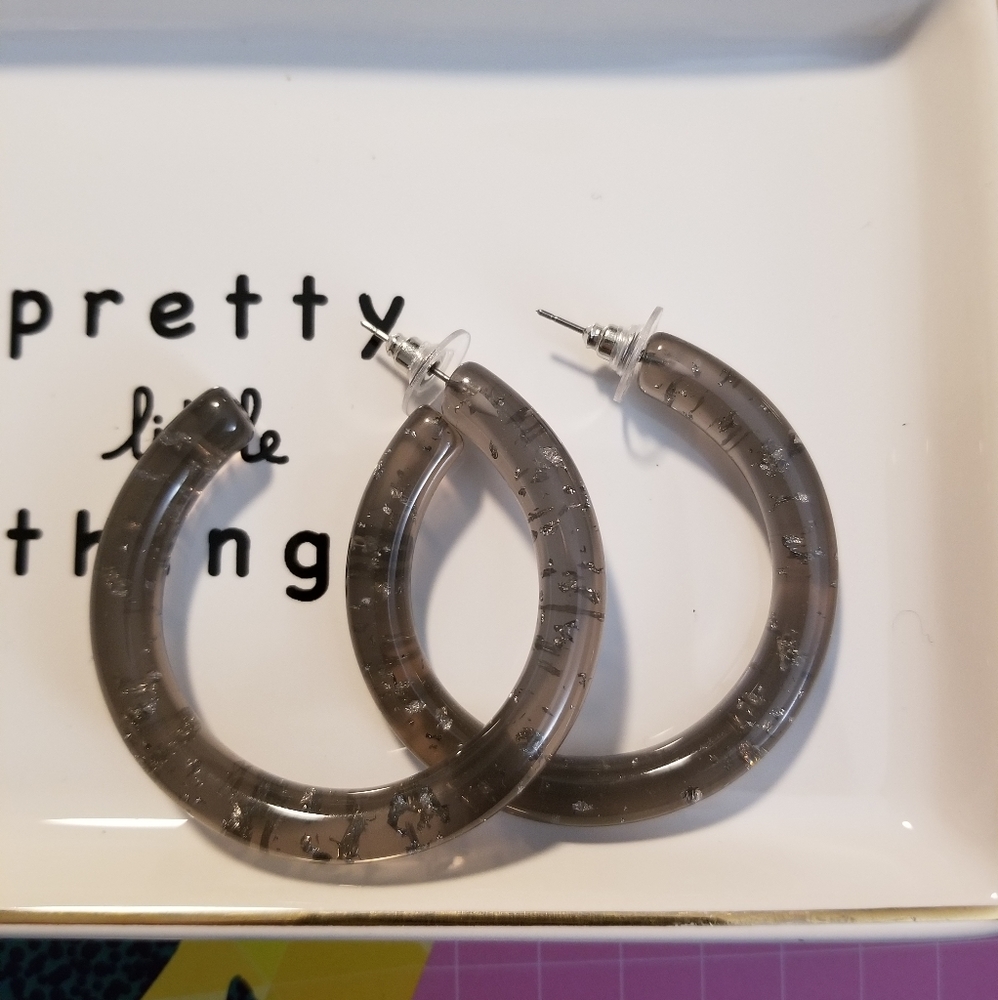 Silver sparkly resin style hoop earrings